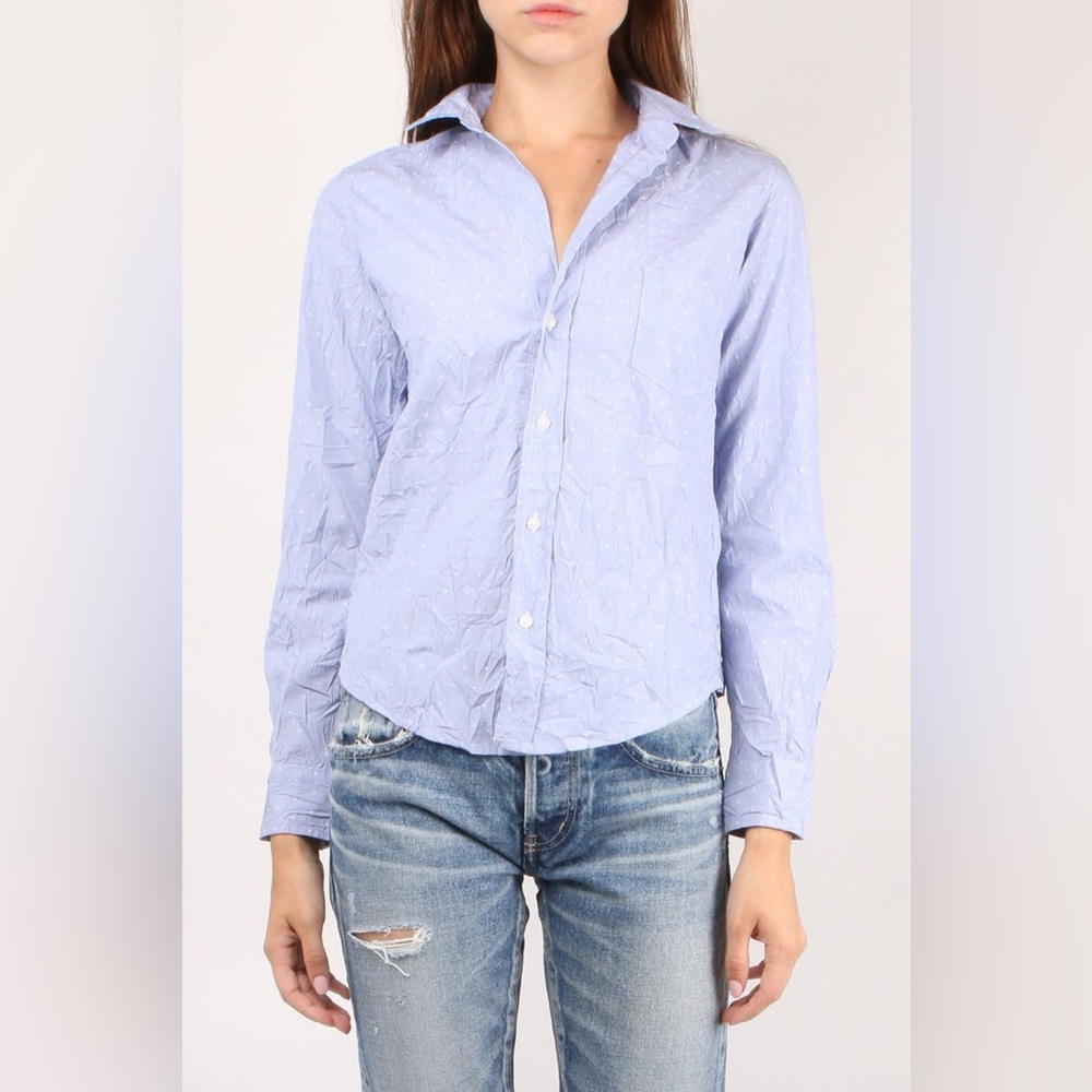 $218 FRANK & EILEEN Barry Blue Pinstripe Stars Button Down Shirt, Size MEDIUM